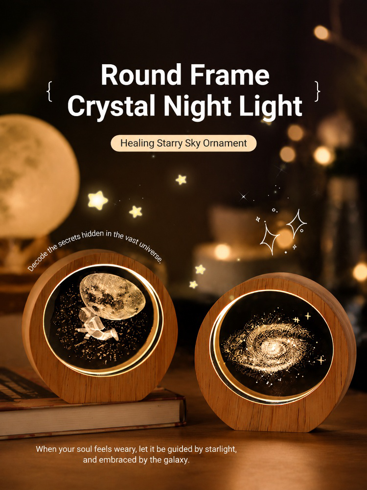 Luminous Crystal Planet Desktop Night Light glowing on desk