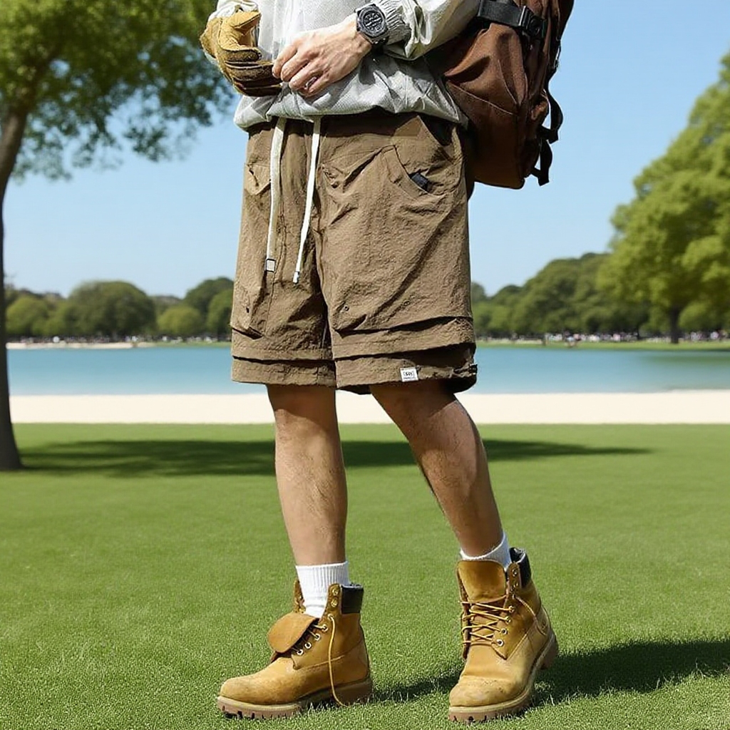 남자 여름 아웃도어 마운틴 속건 가짜 투피스 5부 카고 반바지 쿨링 방수 기능 캐주얼 반바지