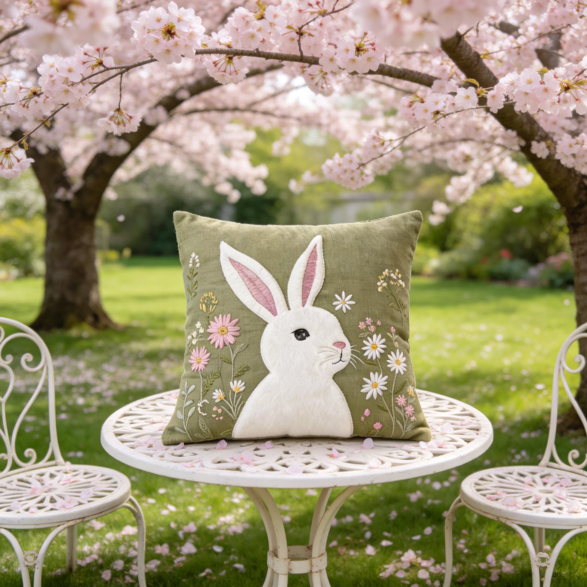 Festive Easter bunny embroidery pillow cover for home