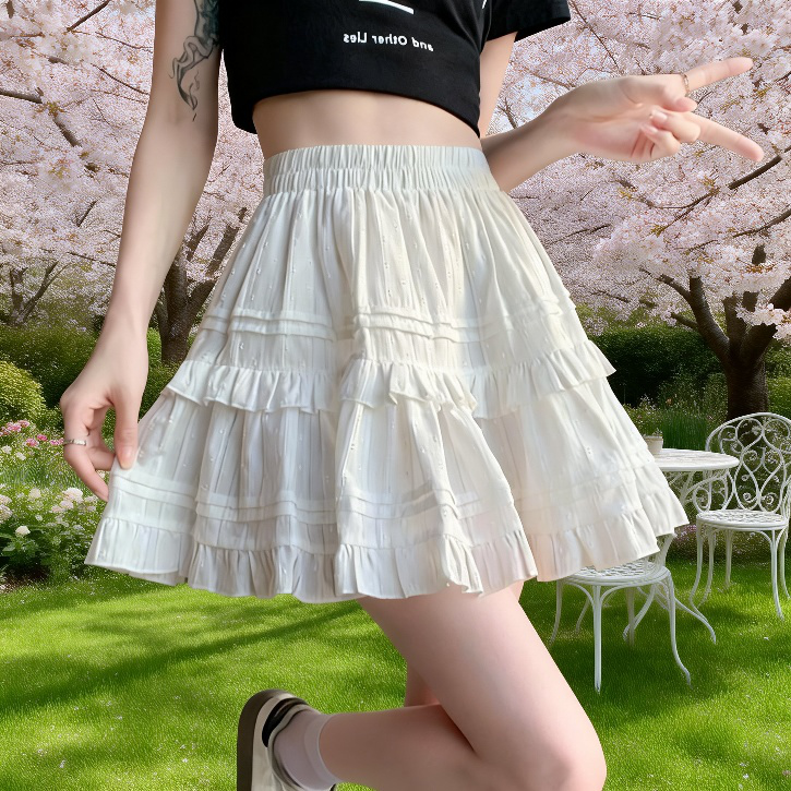 ミニケーキスカート インナーショートパンツ付き 韓国風Aラインスカート 家用可愛い美脚スカートパンツ