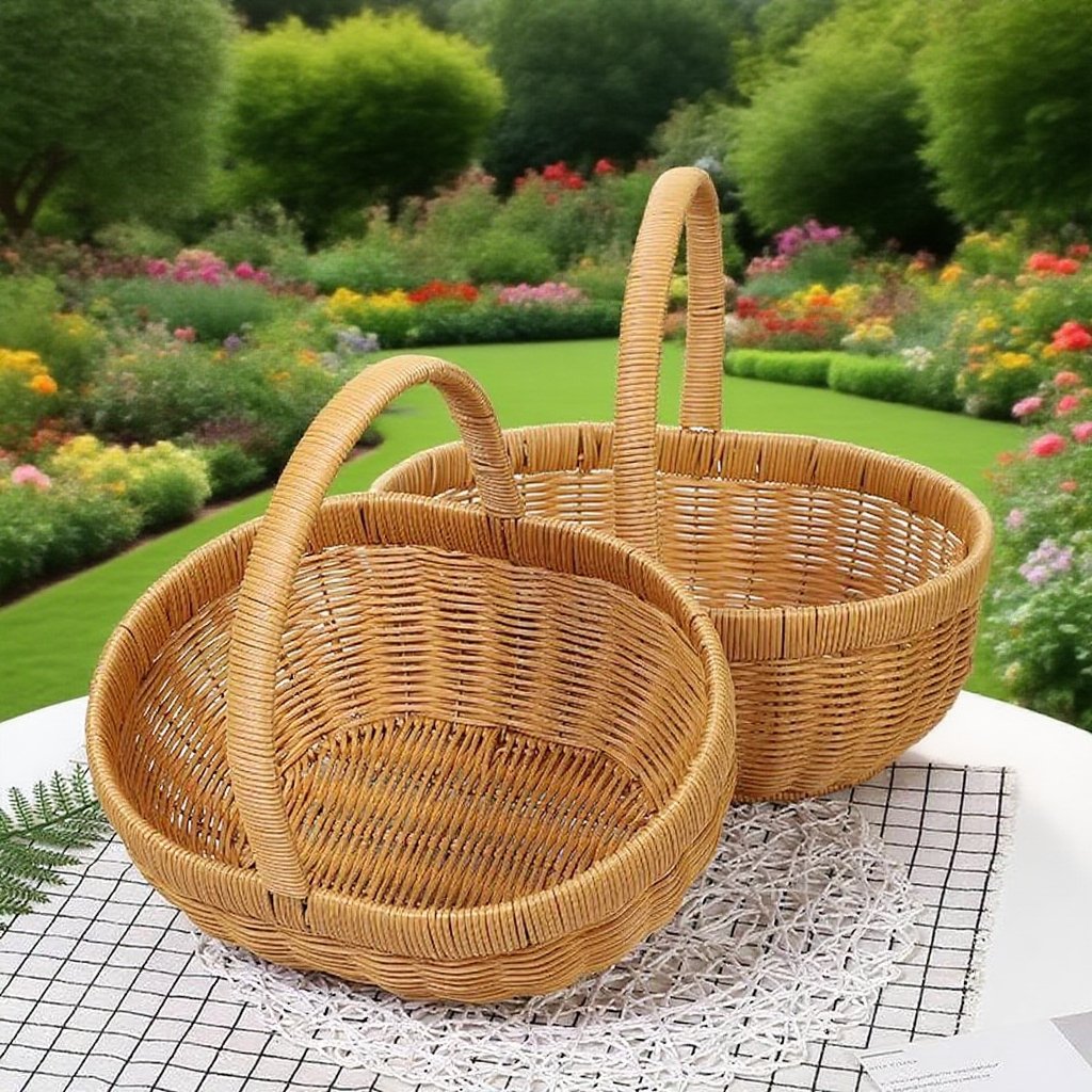 キッチン籐編み手提げ収納バスケット