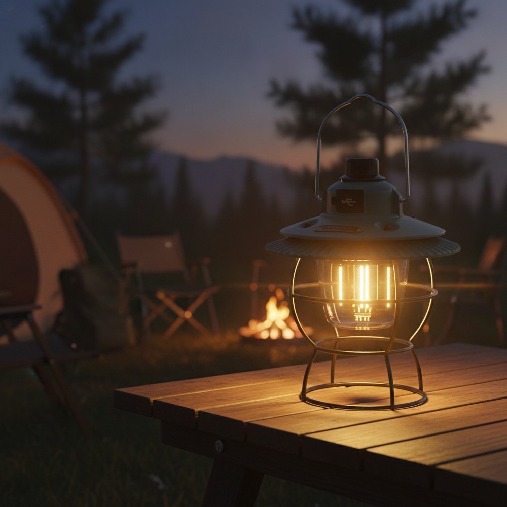 Lámpara de tienda retro recargable para exteriores, luz LED ambiental para camping