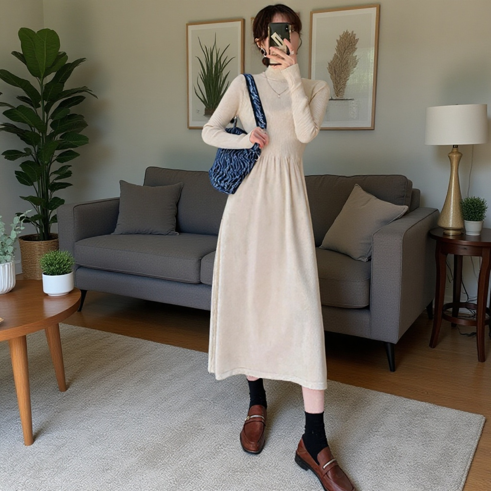 ブラックニットロングワンピース インナー用ベースドレス