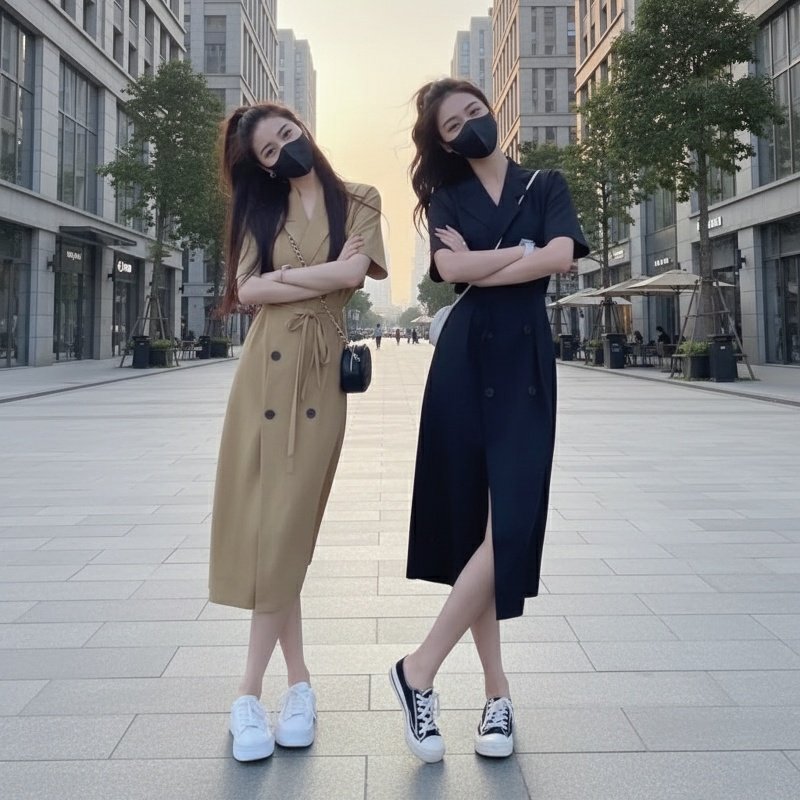 여름 루즈핏 슬림핏 정장넥 롱스커트 원피스 전체샷