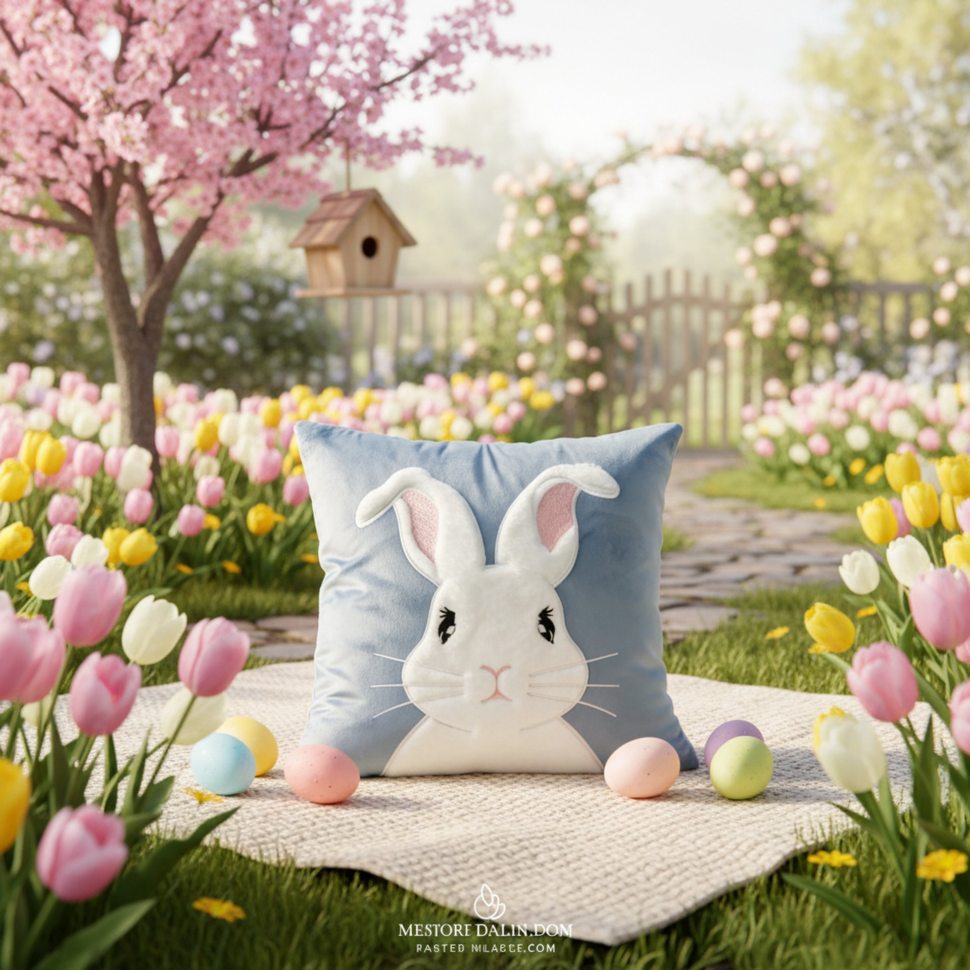 Cute Easter Bunny Embroidered Sofa Cushion Pillow Cover Holiday Decoration