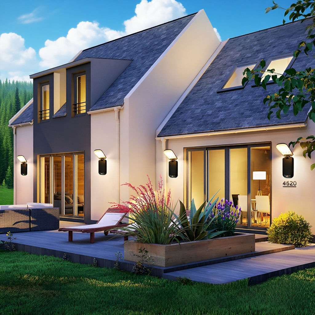 屋外設置例：玄関に取り付けたソーラーLEDライト