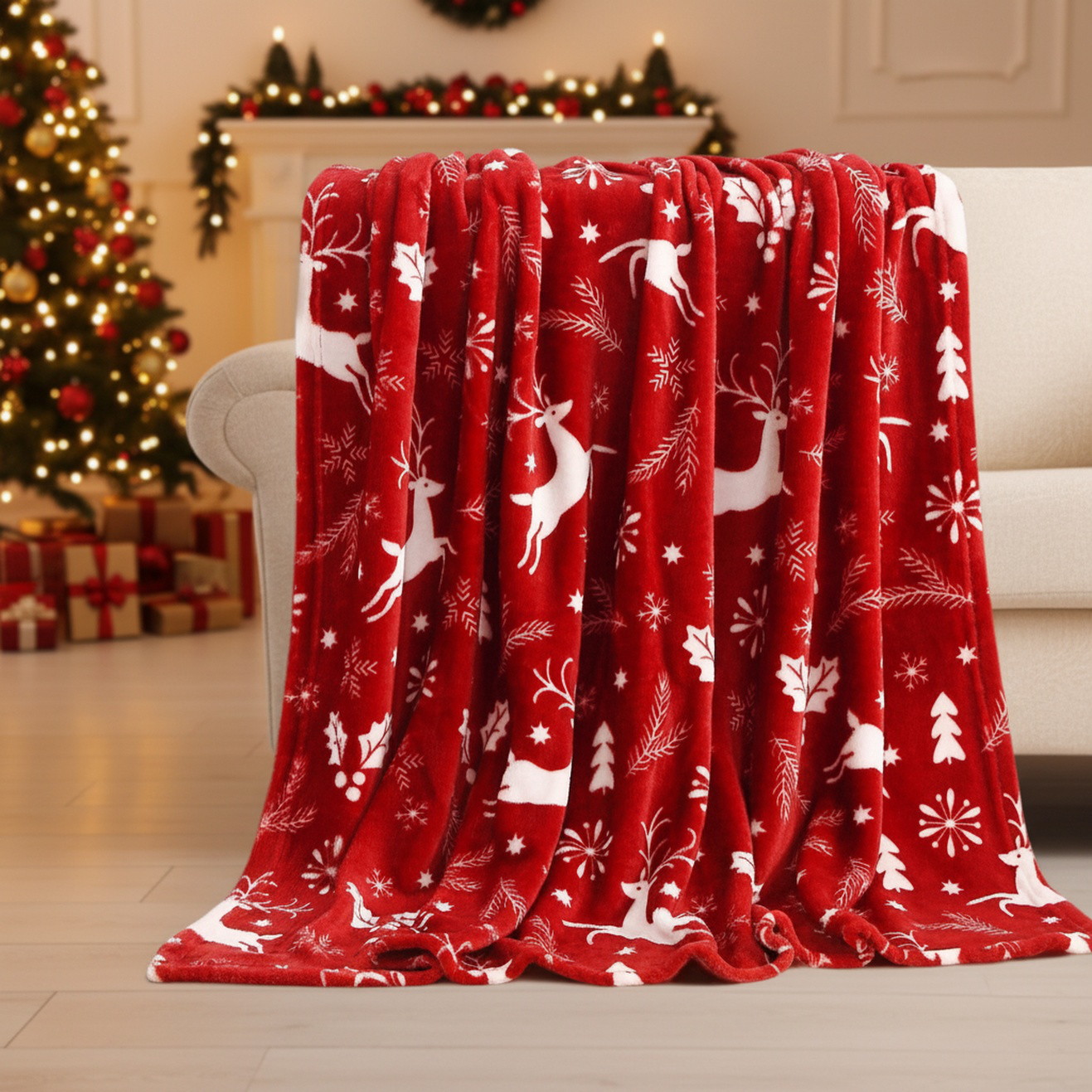 Sofa Flannel Cover Blanket Blanket Holiday Christmas Flannel Burgundy