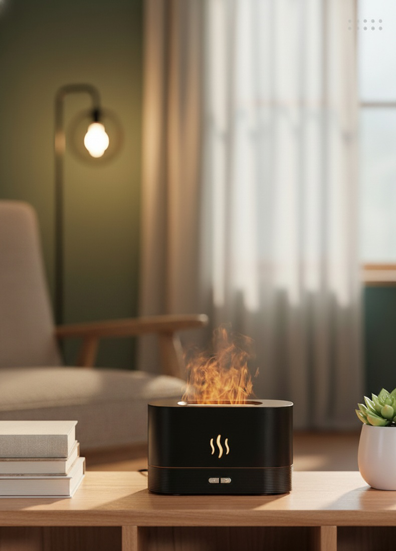 Humidificador ultrasónico con efecto llama para aromaterapia en el hogar