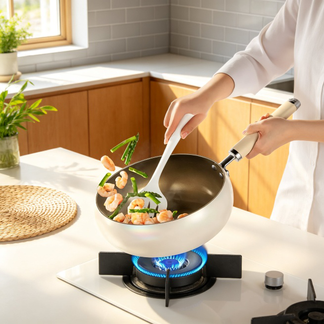 Olla de cristal de titanio pequeña, versátil para verduras y sopas