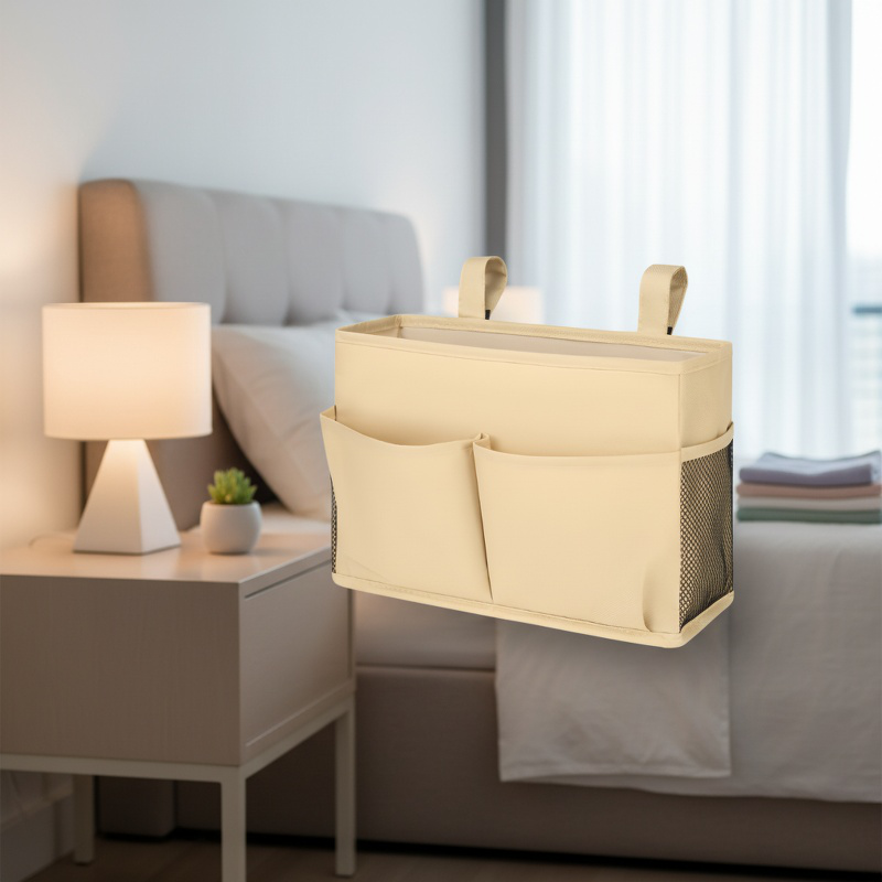 Space-saving bed head storage bag for bedroom essentials