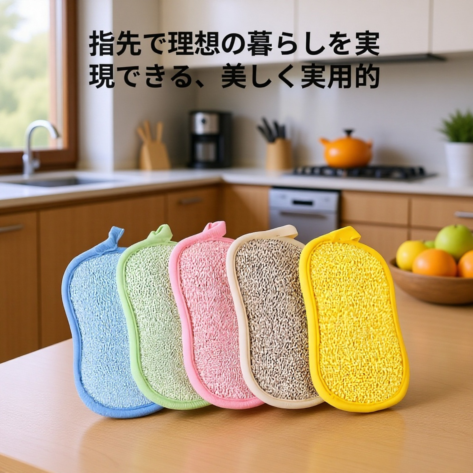 カラフルな抗菌スポンジが並んでいる写真
