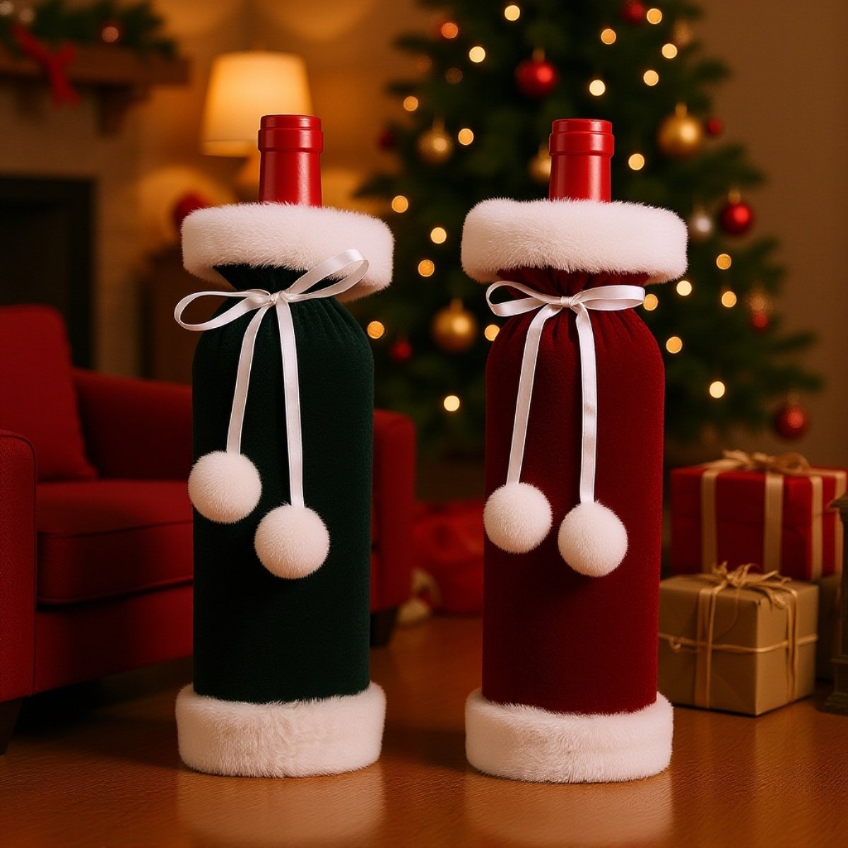 موضوع عيد الميلاد زجاجة النبيذ حقيبة