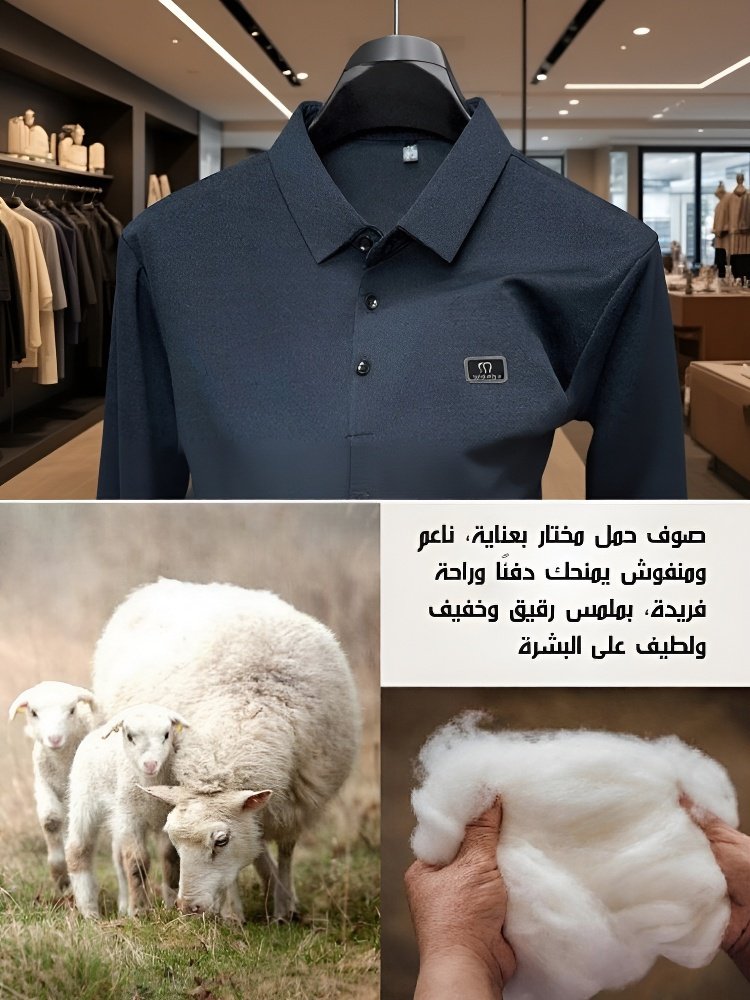 [صوف غنم فاخر مضاد للتكتل] قميص بولو رجالي فاخر ومريح