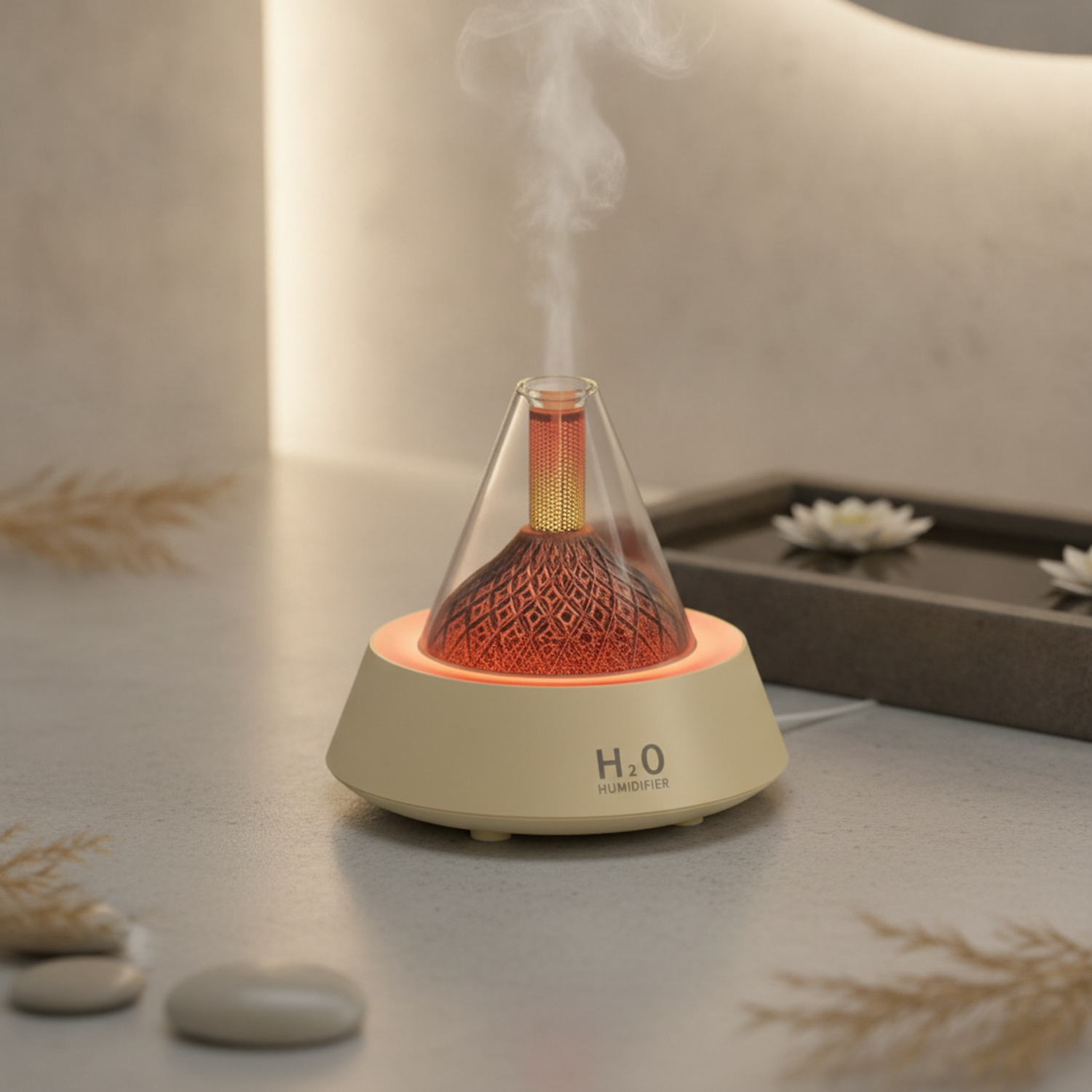 Luz nocturna de ambiente con efecto volcán en sala de estar