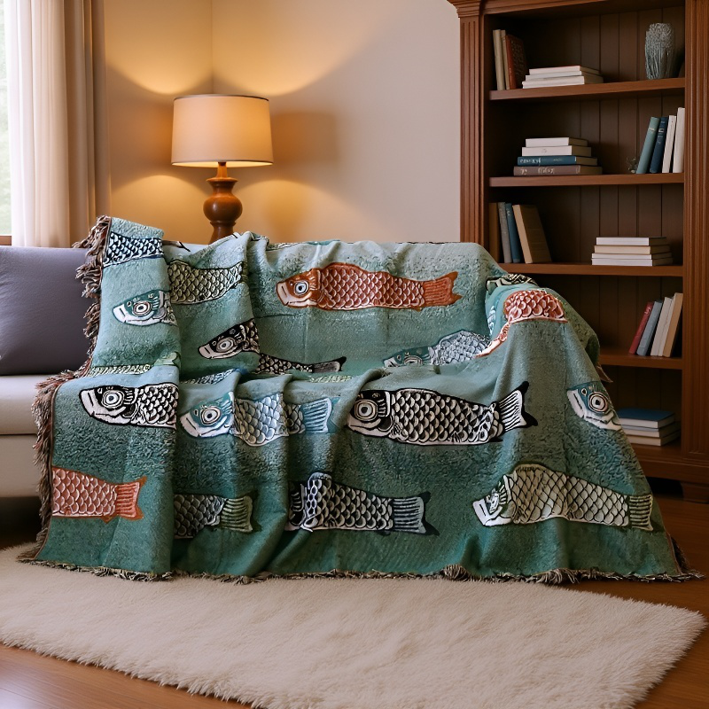 防塵フルカバーソファータオル 鯉装飾カーペット・テーブルクロス ソファブランケット 鯉柄テーブルクロス