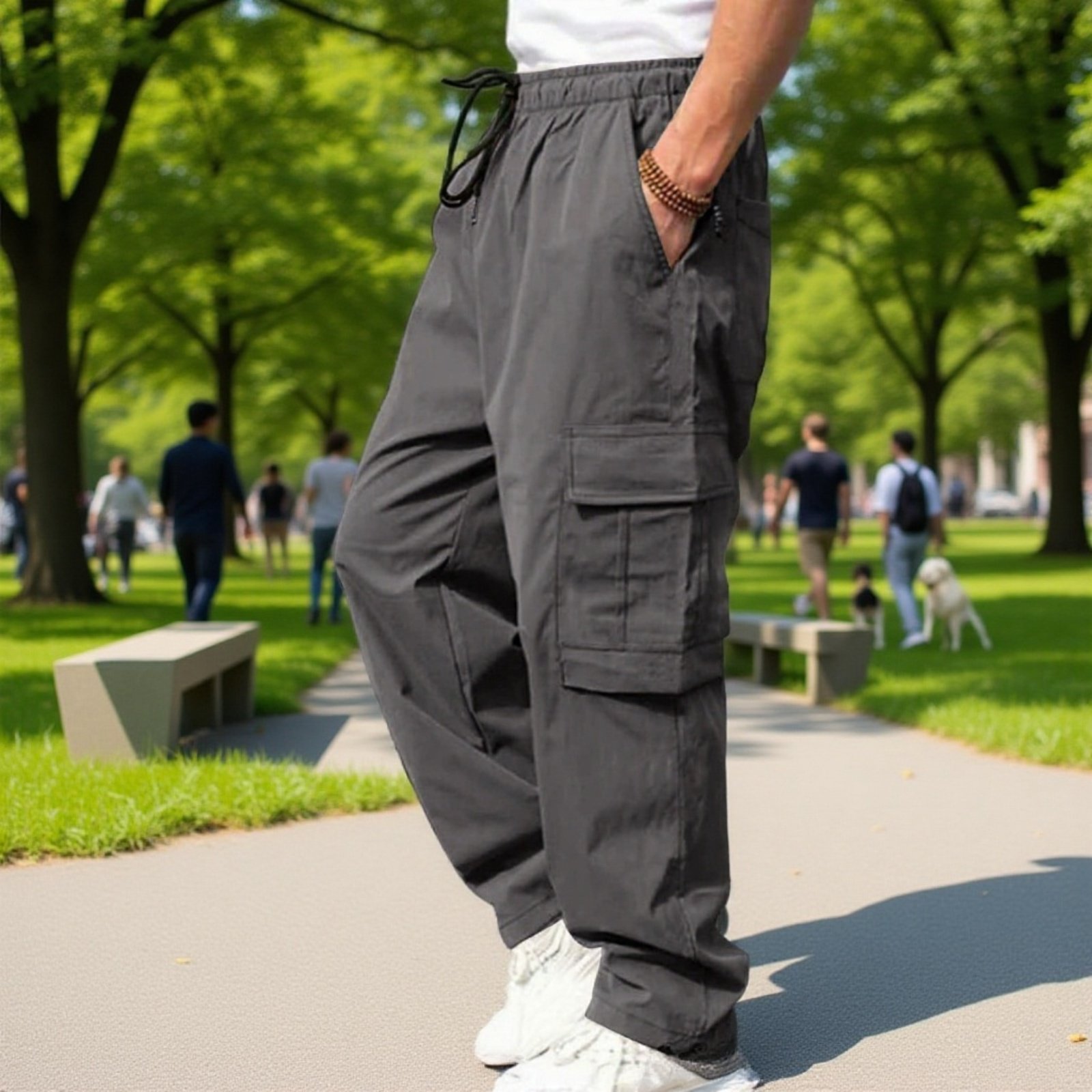 Locker geschnittene Herren-Cargohose mit Kordelzug