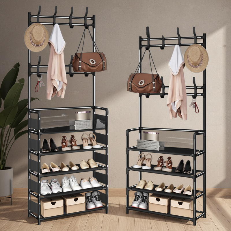 Multifunctional Simple Clothes Rack & Shoe Organizer with Door Hook