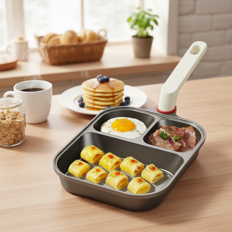 3-in-1 Antihaft-Titan-Frühstückspfanne Verdickte Burger- und Spiegelei-Pfanne