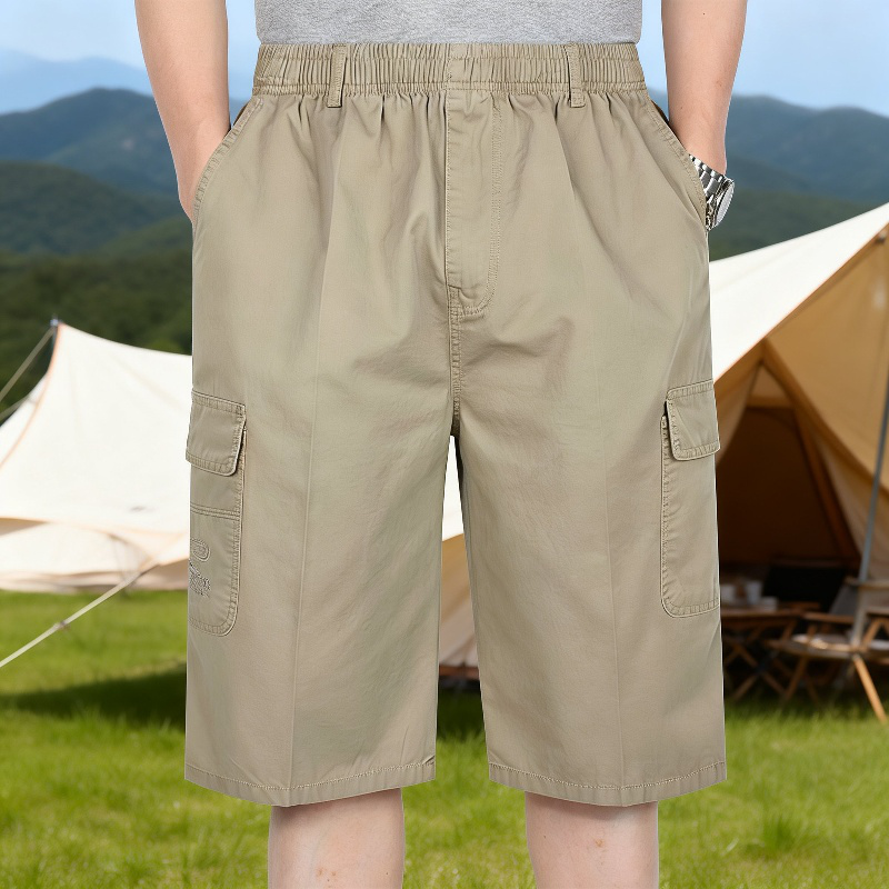 メンズカプリパンツ、中高年男性向けのゆったりとしたカジュアルなカプリパンツ、夏の父親の服装、父親の仕事用ショートパンツ