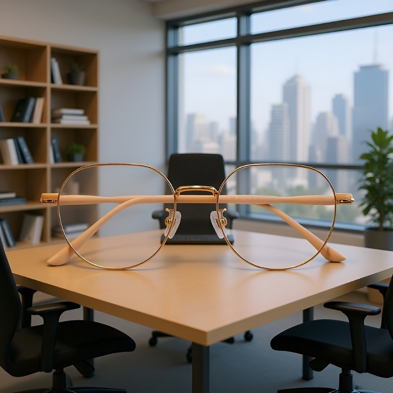 おしゃれなシニア向け老眼鏡を着用した女性