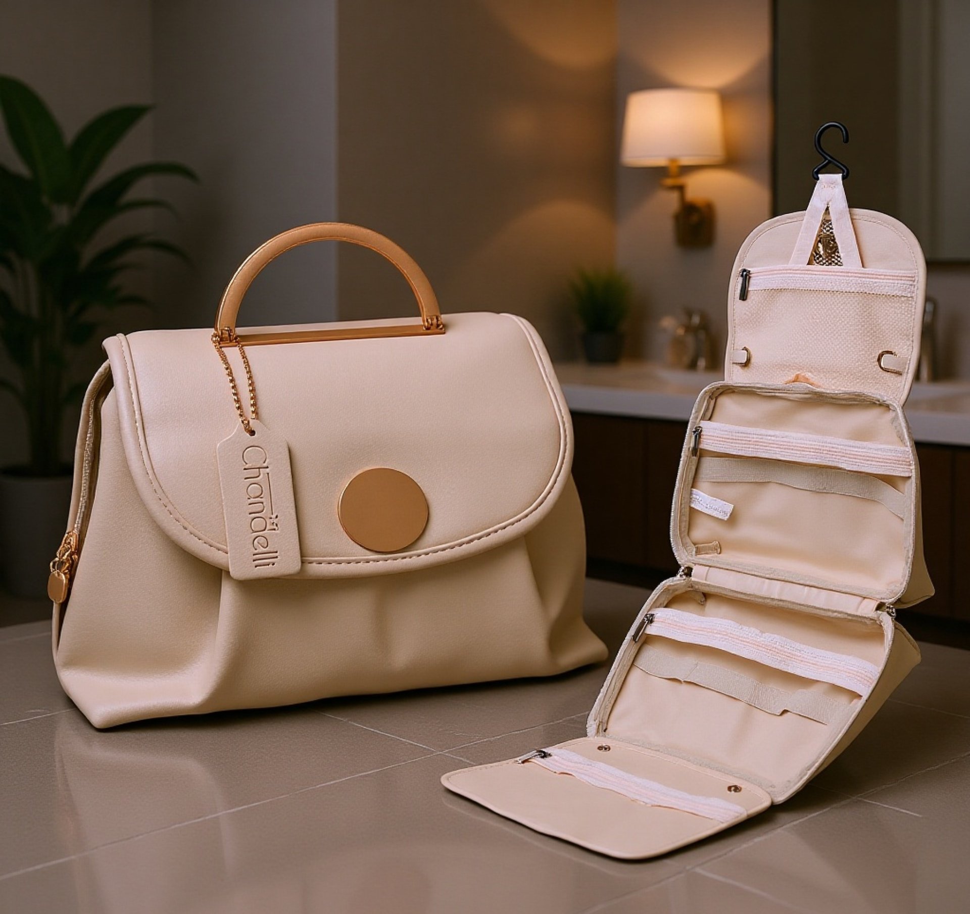 吊り下げ式化粧ポーチの使用例