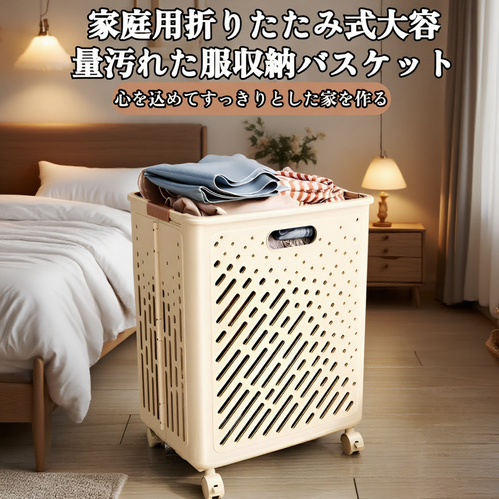 大容量洗濯カゴに洗濯物を入れている様子