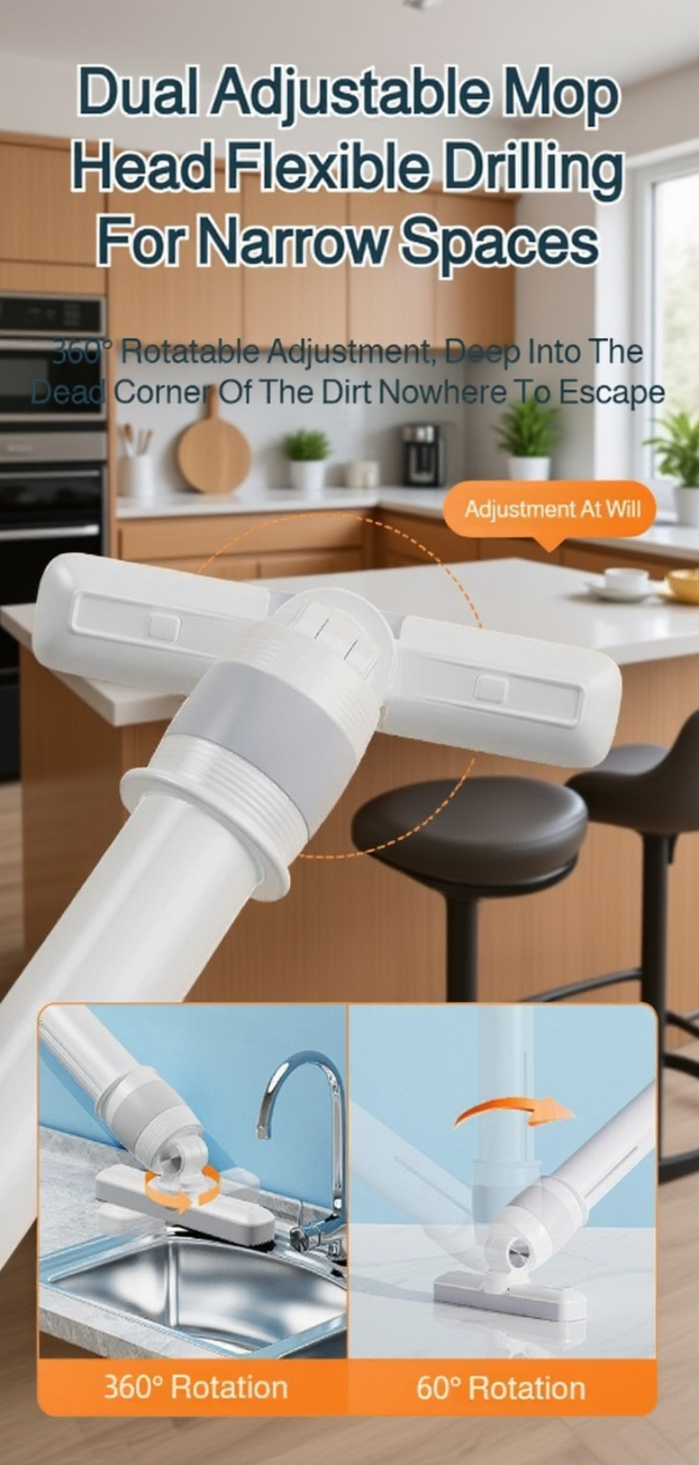 Space-saving handheld mop for small apartments