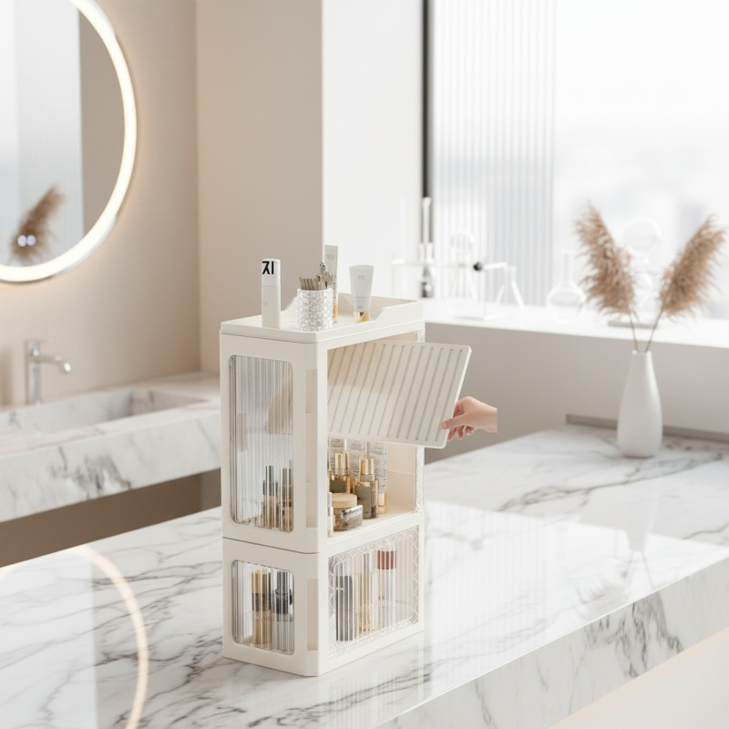 Étagère de rangement mobile pour salle de bain, ouverture et fermeture