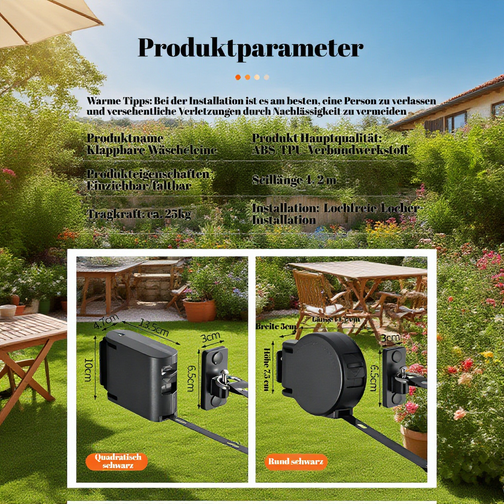 4,2 m starke quadratische Trockenleine aus ABS, unsichtbare Befestigungsschnalle, für die Wand