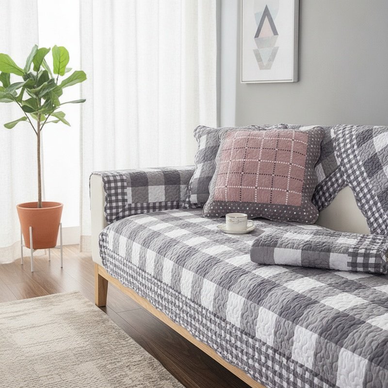 Modern nonslip cushion cover with plaid fabric