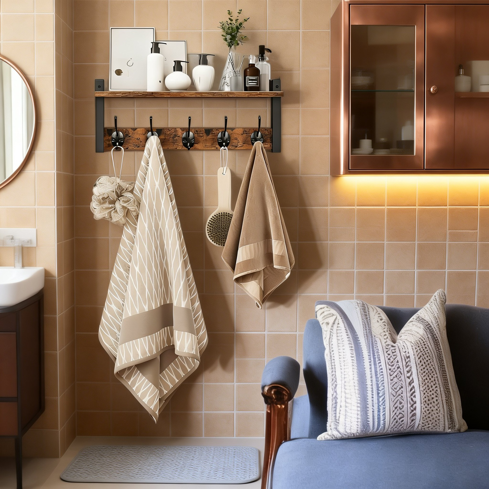 リビング用木製壁掛けラック 玄関キー収納棚