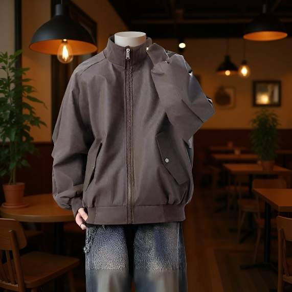 メンズ暖かい軽量アビエイターコート着用イメージ