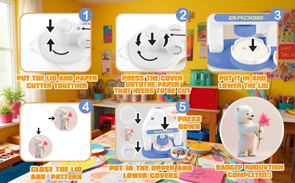 Demostración del uso de la máquina de insignias