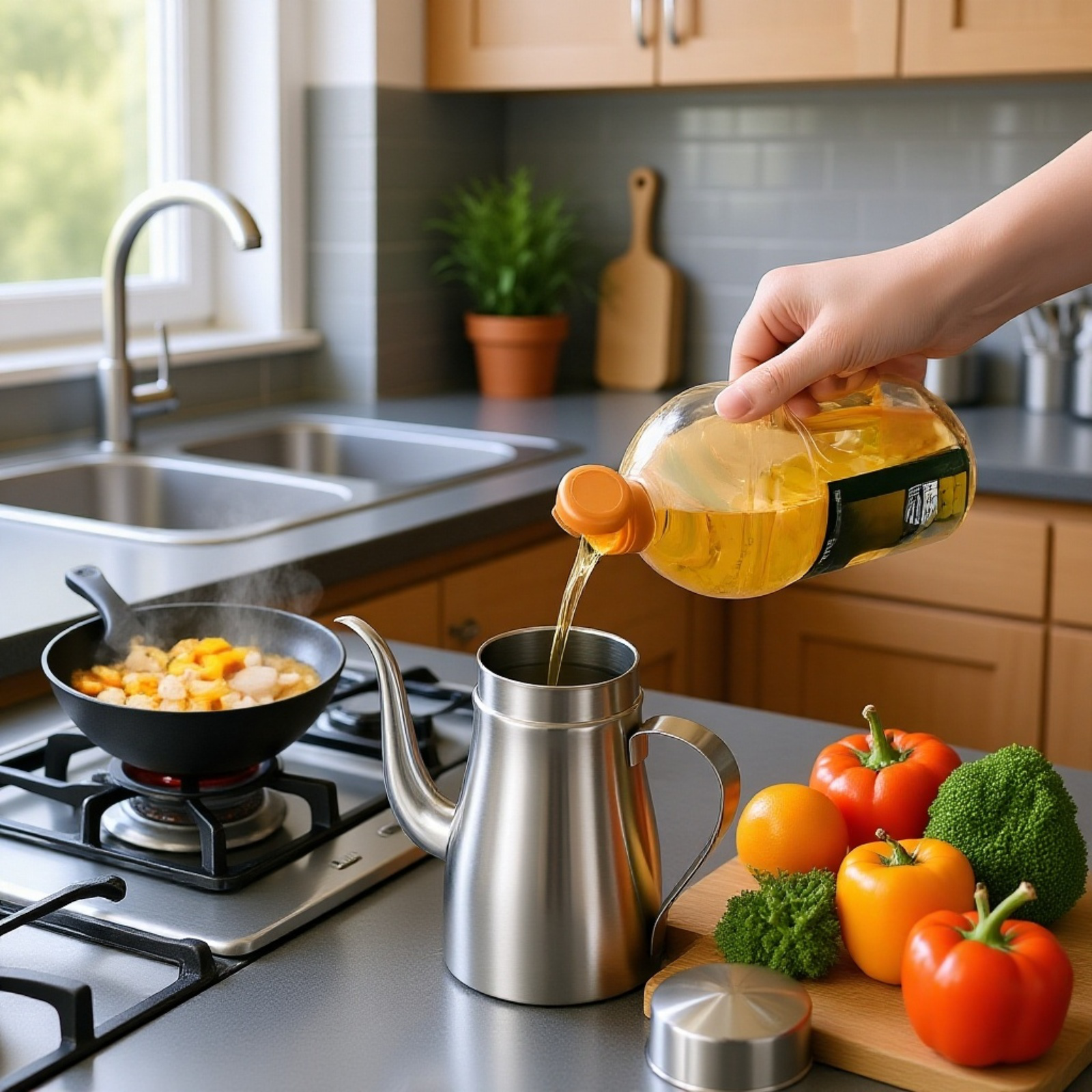 304 Edelstahl Öltopf Küchenölflasche Öltopf Haushaltskochöltopf großer Öltopf Öltopf Gießölflasche