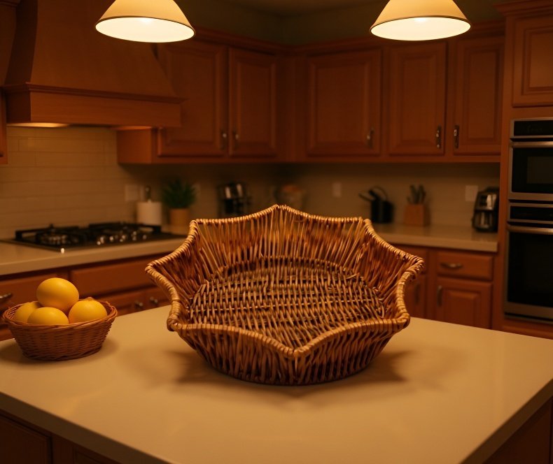 Close-up of octagonal rattan basket weaving