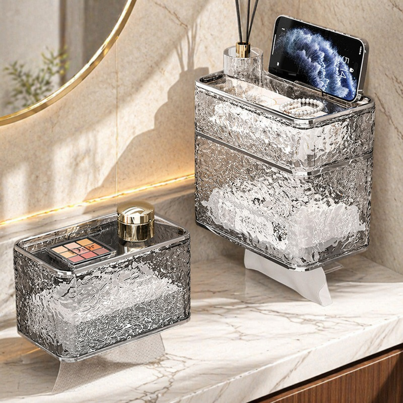 Caja de pañuelos con diseño de ondas de agua para baño, montada en la pared