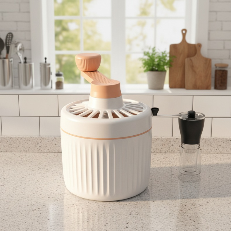 Manual ice crusher with ergonomic handle