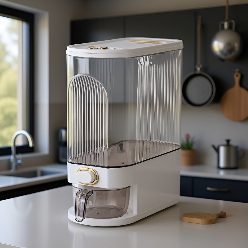 Press to dispense rice and collect the rice.