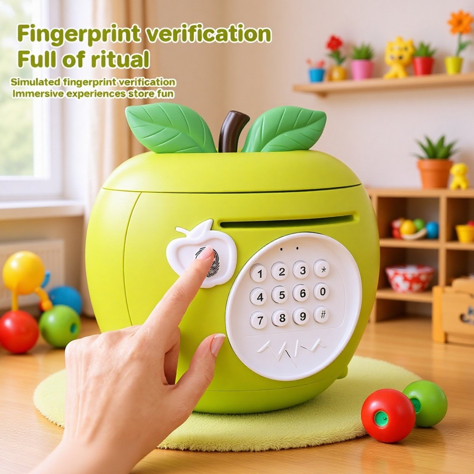 New cross-border children's apple-shaped piggy bank with fingerprint password, creative small mini s