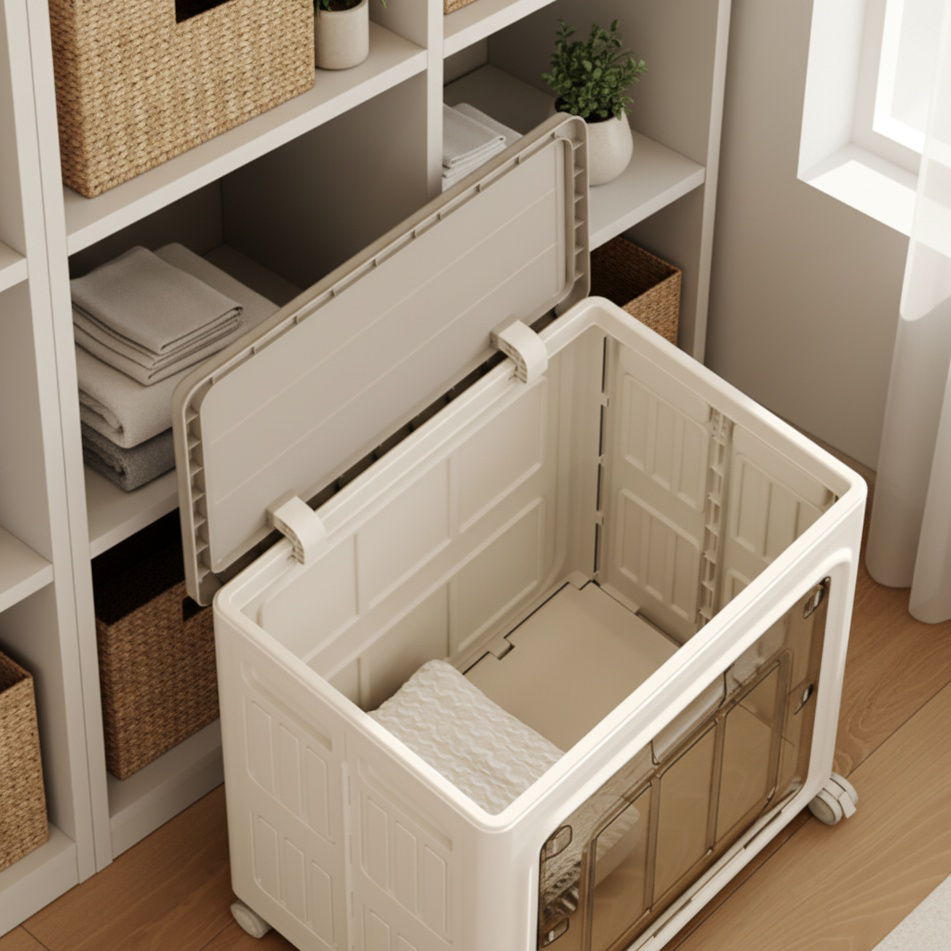 Vue intérieure de l'armoire pour vêtements et literie