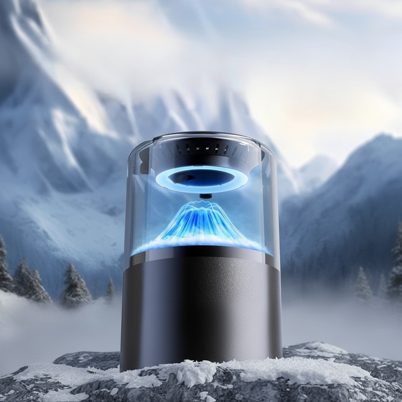 Modern aroma diffuser misting in living room
