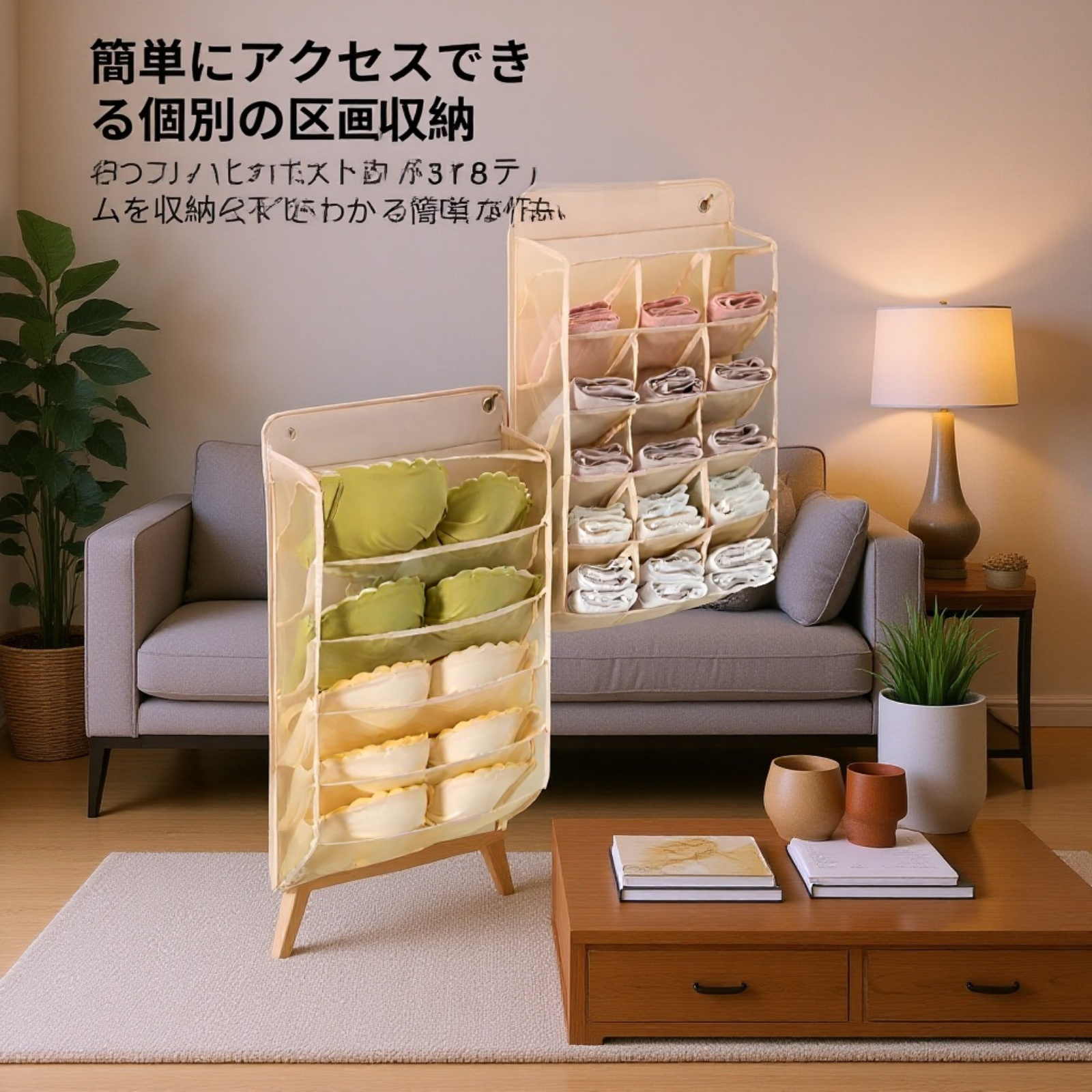ドアの後ろに掛けられる壁掛け式下着収納バッグ