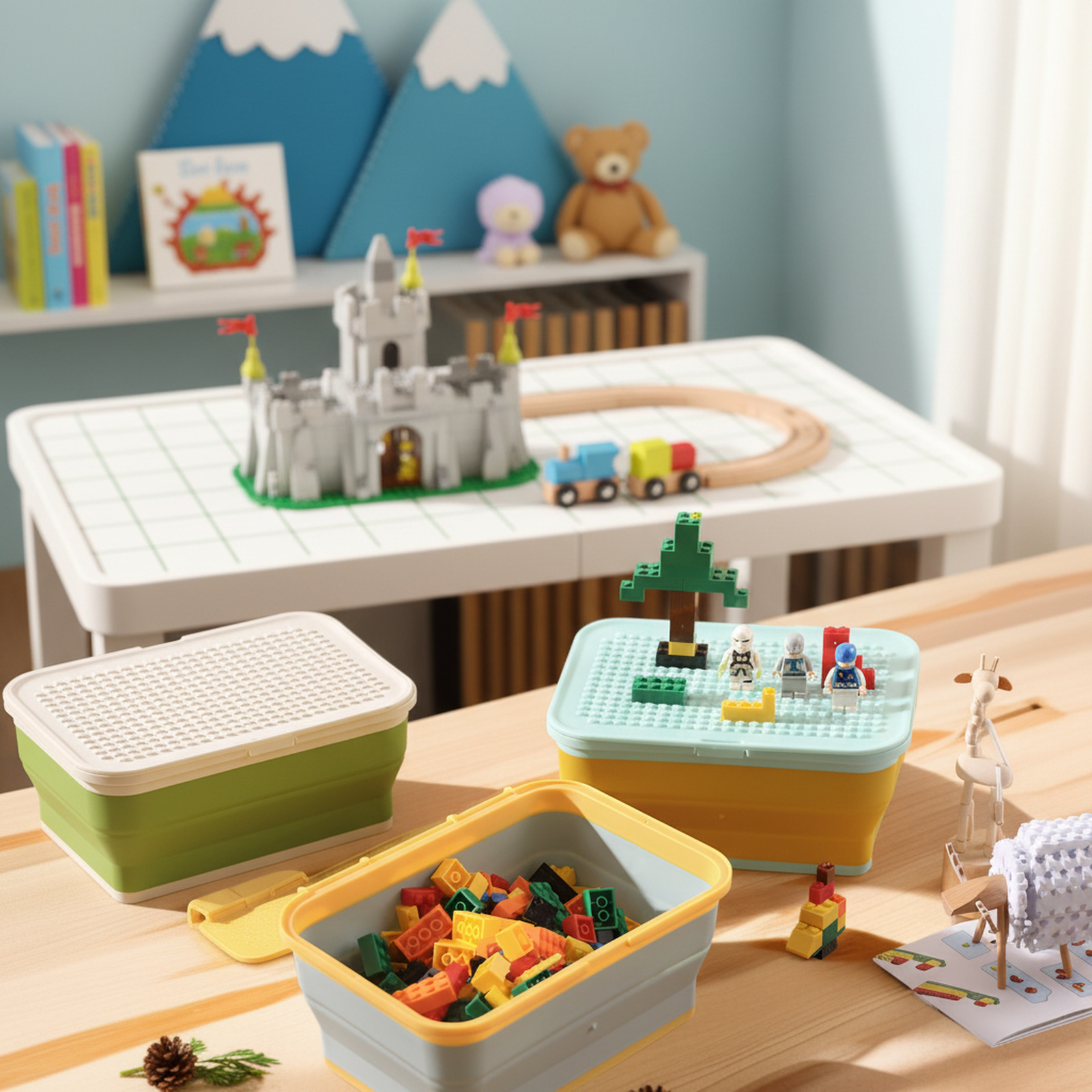 Foldable Toy Storage Box with Lid for LEGO and Tomica