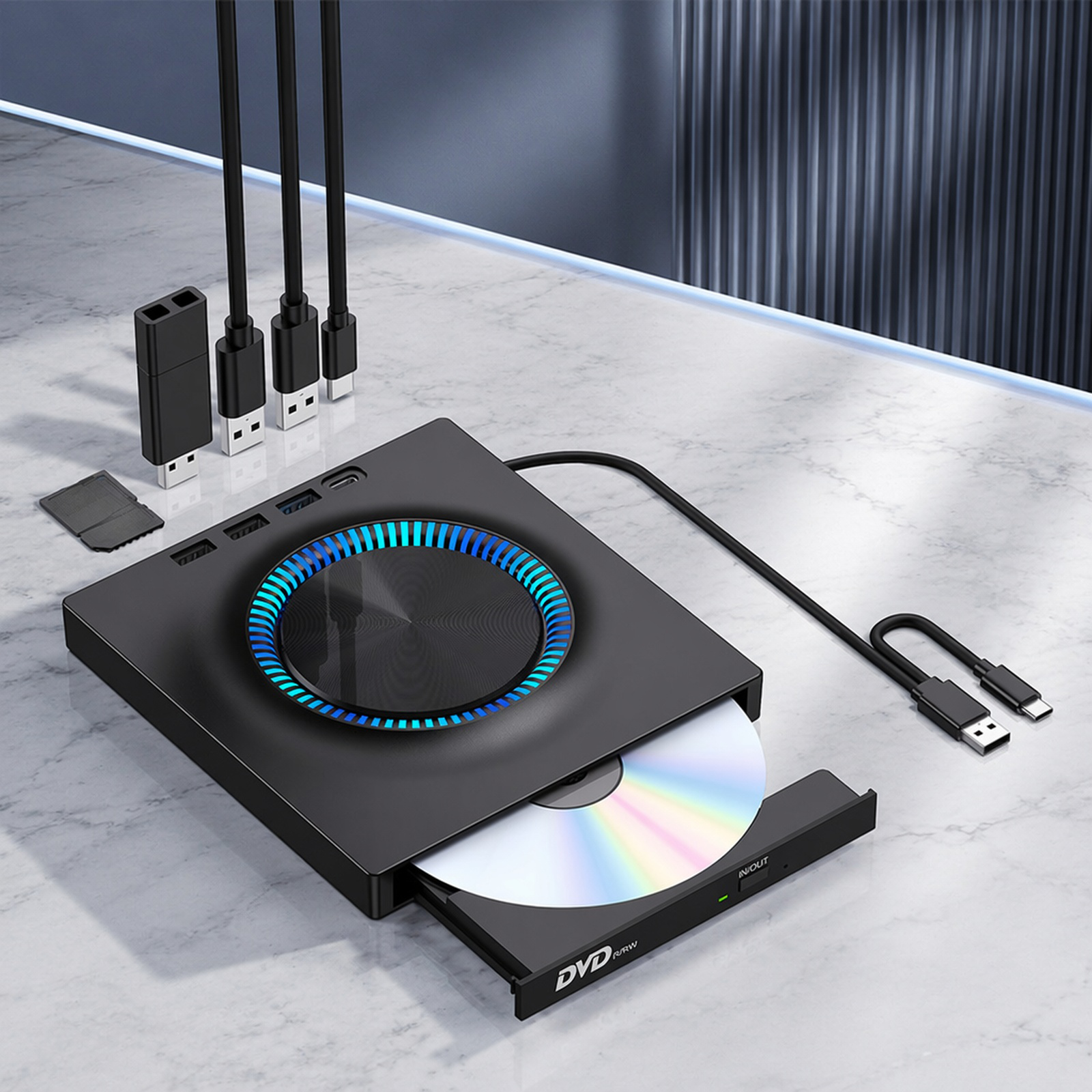 Graveur DVD USB portable avec carte d’extension, compatible PC de bureau et ordinateur portable