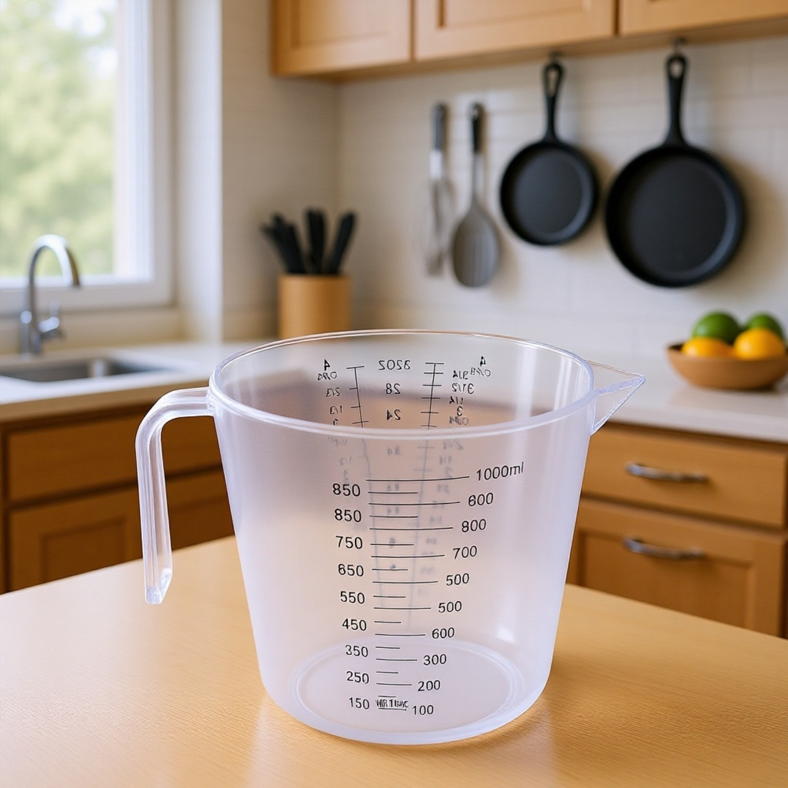 Průhledný plastový odměrný pohárek s měřítkem