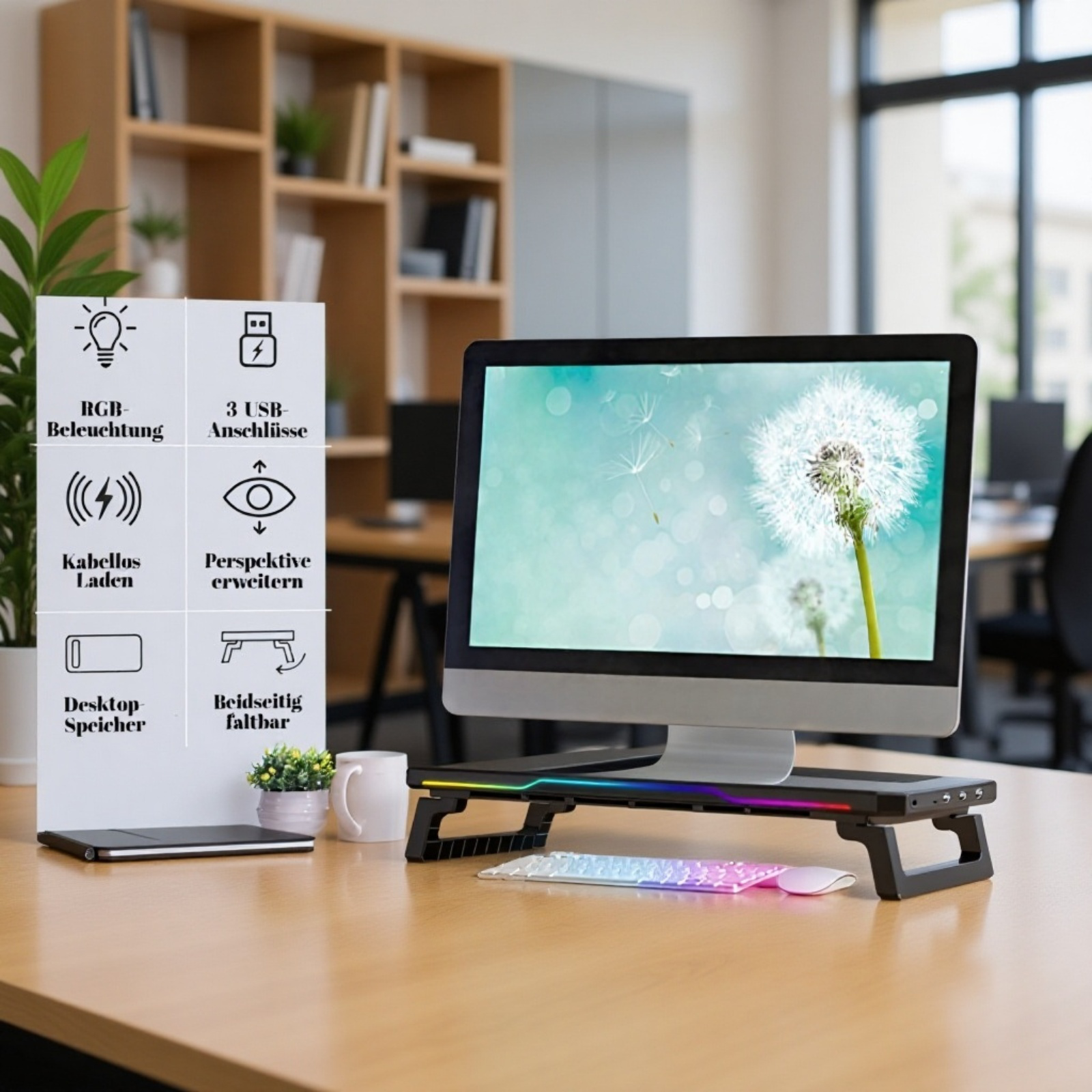 Cooler Computer-Erhöhungsständer, Erweiterungsdock, Desktop-Speicherregal, faltbares, leuchtendes Di