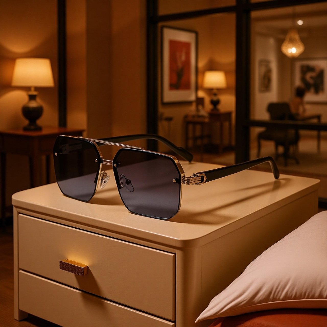 Close-up of double beam design sunglasses