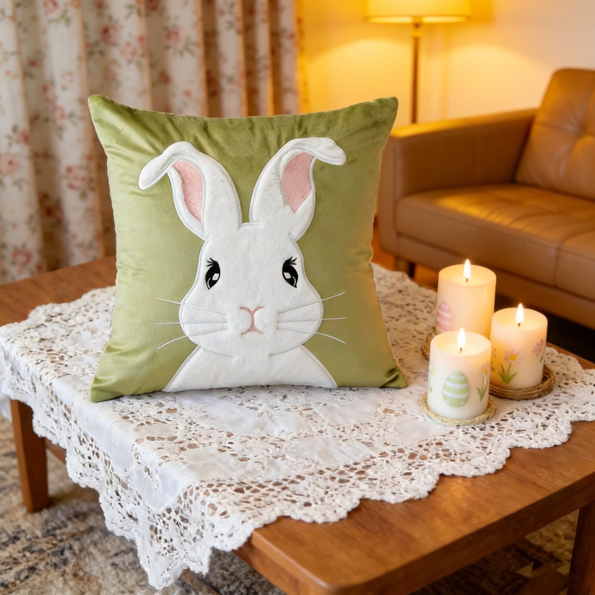 Easter holiday decoration pillow cover on couch