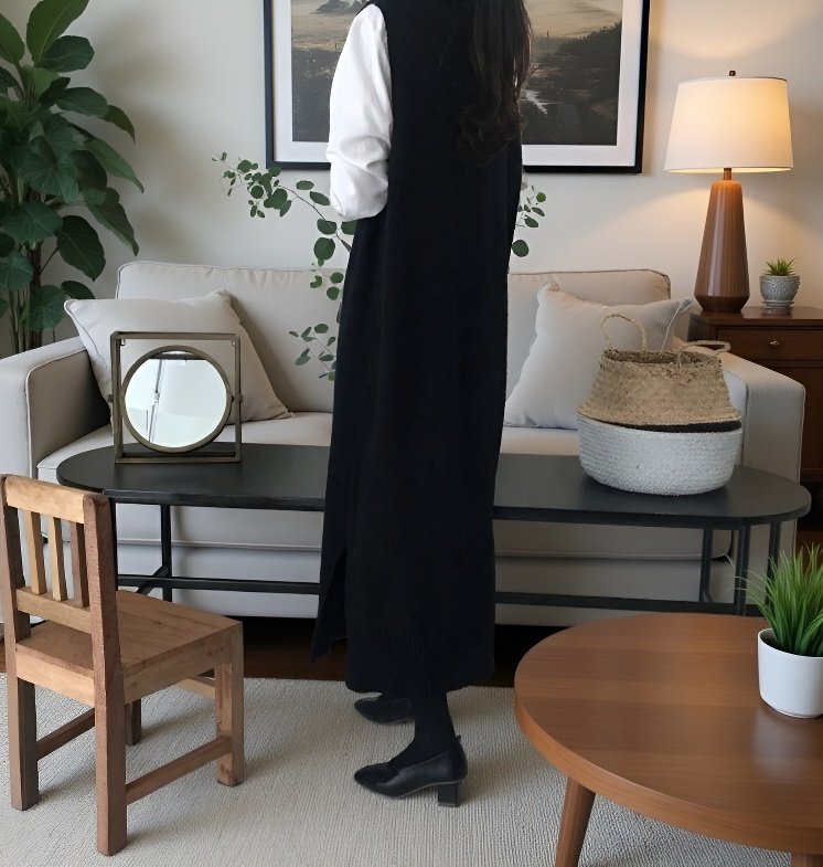 베스트 롱 니트 스커트 여성 카디건 원피스 니트 원피스