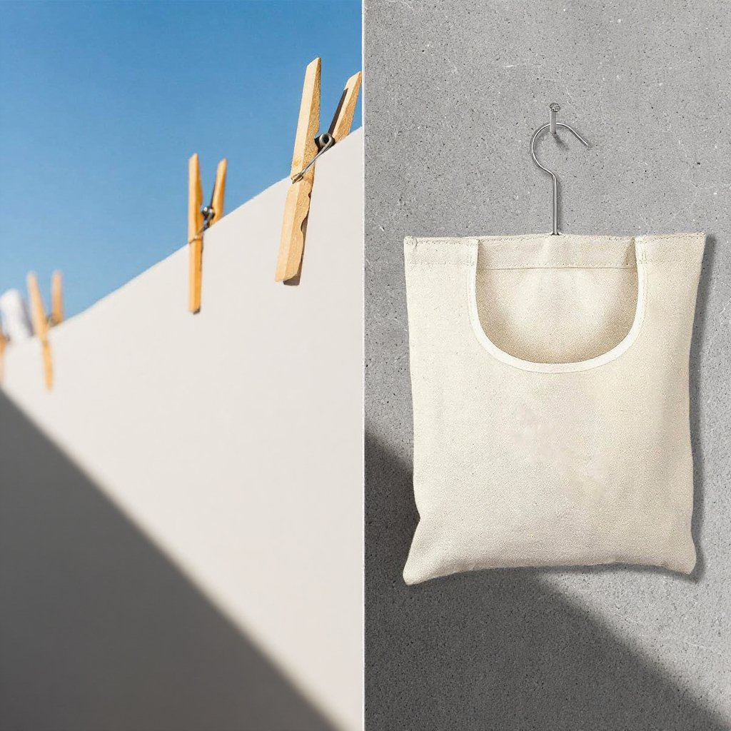 洗濯ばさみを収納したキャンバスバッグの内部